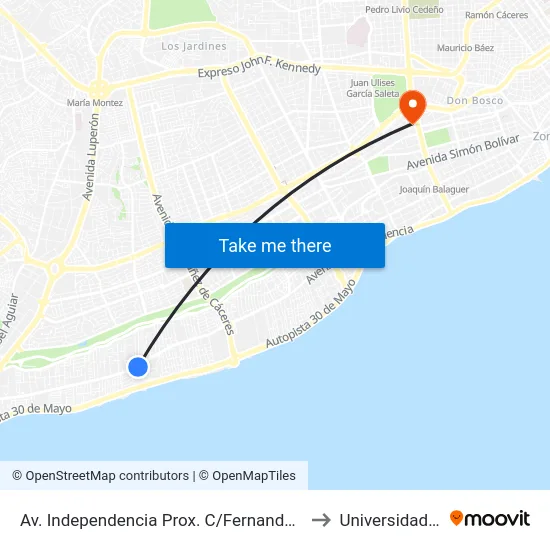 Av. Independencia Prox. C/Fernando Arturo Soto to Universidad Apec map