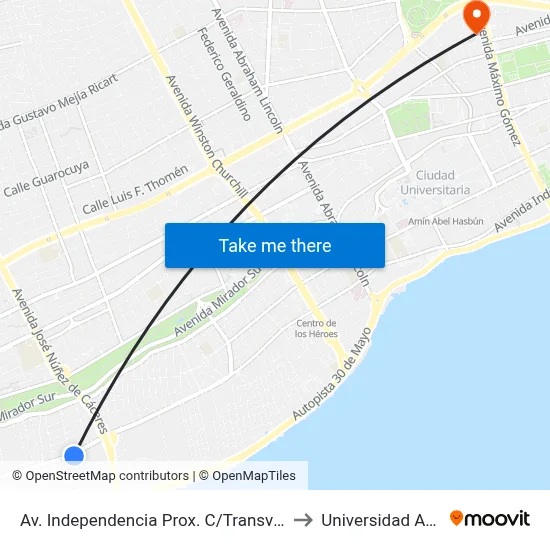 Av. Independencia Prox. C/Transversal to Universidad Apec map