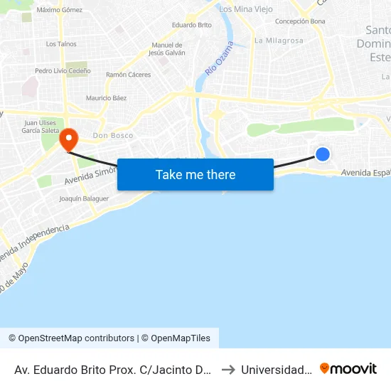 Av. Eduardo Brito Prox. C/Jacinto De Los Santos to Universidad Apec map