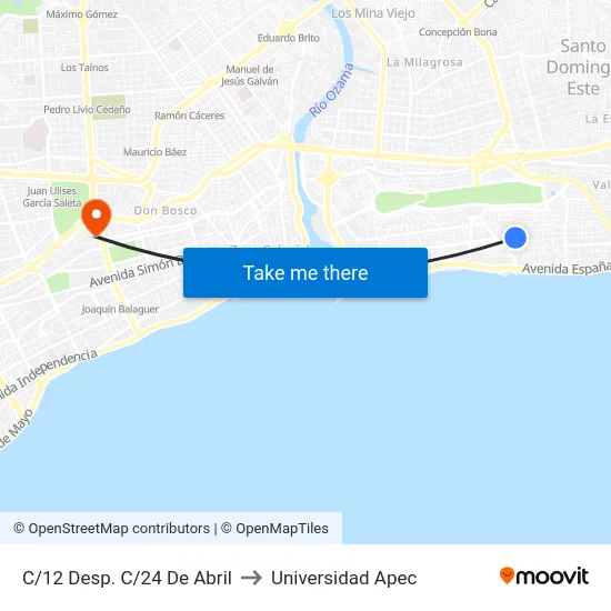 C/12 Desp. C/24 De Abril to Universidad Apec map