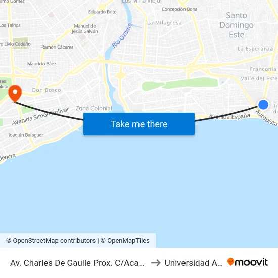 Av. Charles De Gaulle Prox. C/Acantilado to Universidad Apec map