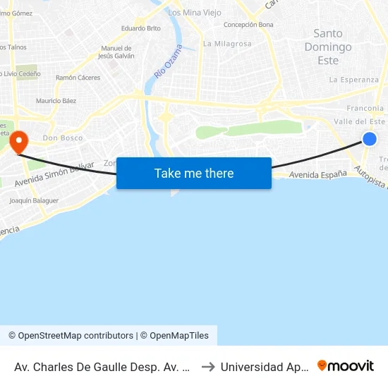 Av. Charles De Gaulle Desp. Av. 5ta to Universidad Apec map