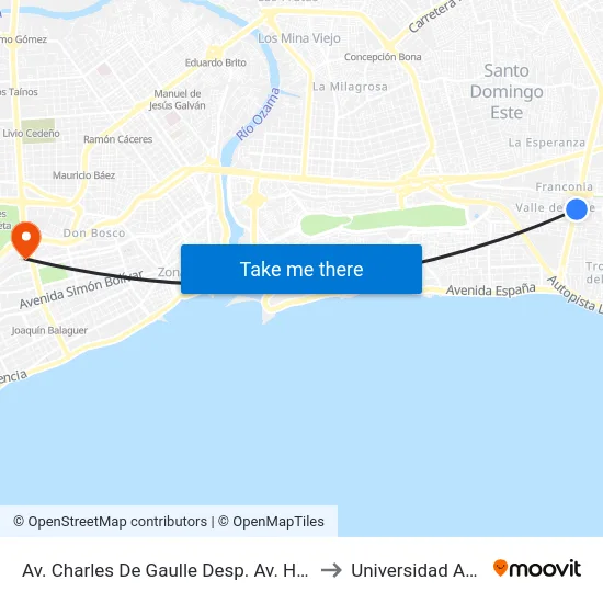 Av. Charles De Gaulle Desp. Av. Hipica to Universidad Apec map