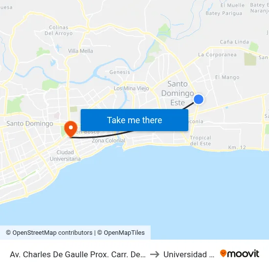 Av. Charles De Gaulle Prox. Carr. De Mendoza to Universidad Apec map