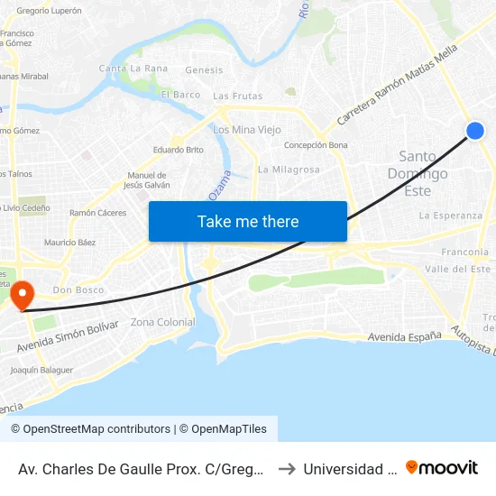 Av. Charles De Gaulle Prox. C/Gregorio Estrella to Universidad Apec map