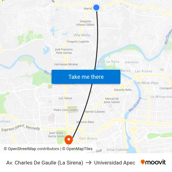 Av. Charles De Gaulle (La Sirena) to Universidad Apec map