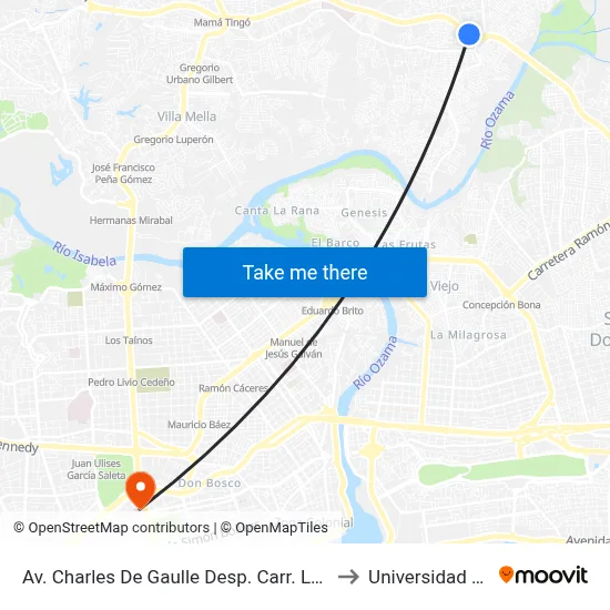 Av. Charles De Gaulle Desp. Carr. La Victoria to Universidad Apec map