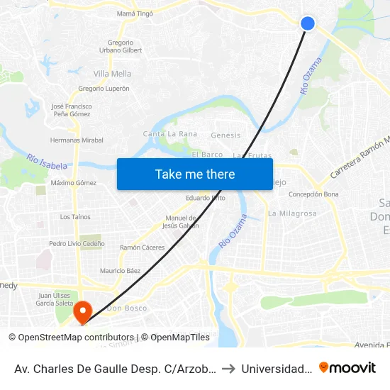 Av. Charles De Gaulle Desp. C/Arzobispo Romero to Universidad Apec map