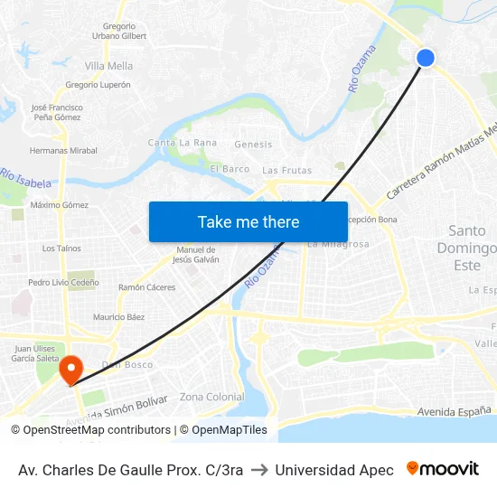 Av. Charles De Gaulle Prox. C/3ra to Universidad Apec map