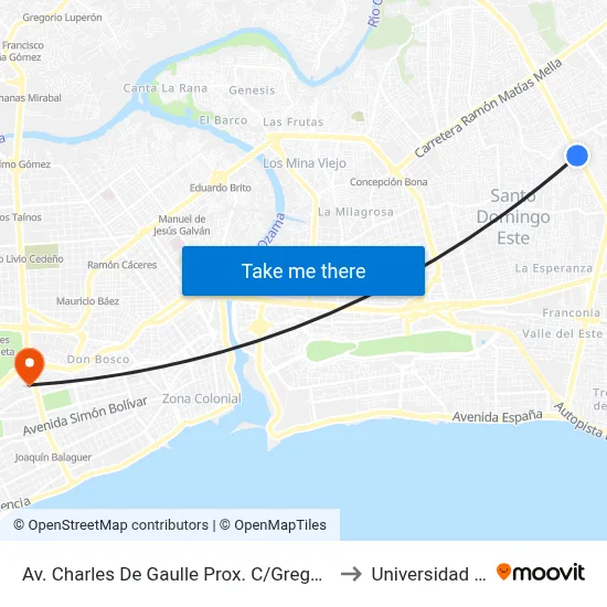 Av. Charles De Gaulle Prox. C/Gregorio Estrella to Universidad Apec map