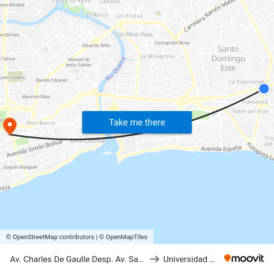 Av. Charles De Gaulle Desp. Av. San Isidro to Universidad Apec map