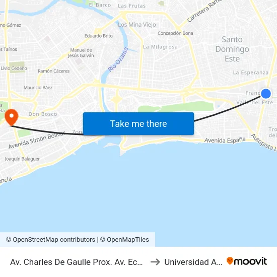 Av. Charles De Gaulle Prox. Av. Ecologica to Universidad Apec map