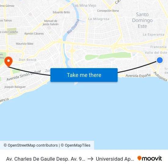 Av. Charles De Gaulle Desp. Av. 9na to Universidad Apec map