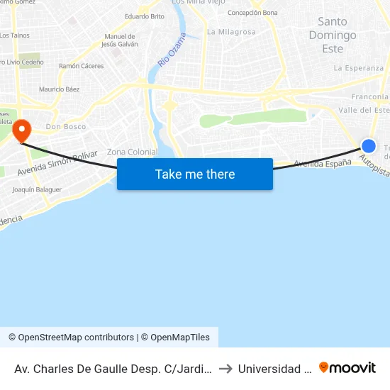 Av. Charles De Gaulle Desp. C/Jardin Del Eden to Universidad Apec map