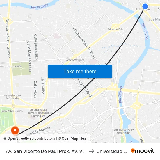 Av. San Vicente De Paúl Prox. Av. Venezuela to Universidad Apec map