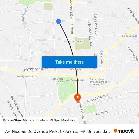 Av. Nicolás De Ovando Prox. C/Juan Alejandro Ibarra to Universidad Apec map