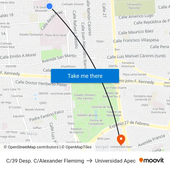 C/39 Desp. C/Alexander Flemimg to Universidad Apec map