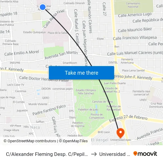 C/Alexander Fleming Desp. C/Pepillo Salcedo to Universidad Apec map