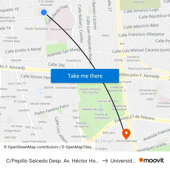 C/Pepillo Salcedo Desp. Av. Héctor Homero Hernández Vargas to Universidad Apec map