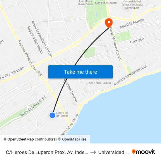 C/Heroes De Luperon Prox. Av. Independencia to Universidad Apec map