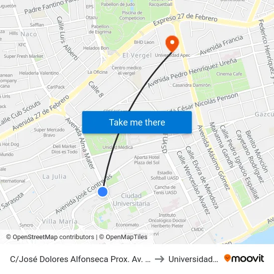 C/José Dolores Alfonseca Prox. Av. Alma Mater to Universidad Apec map