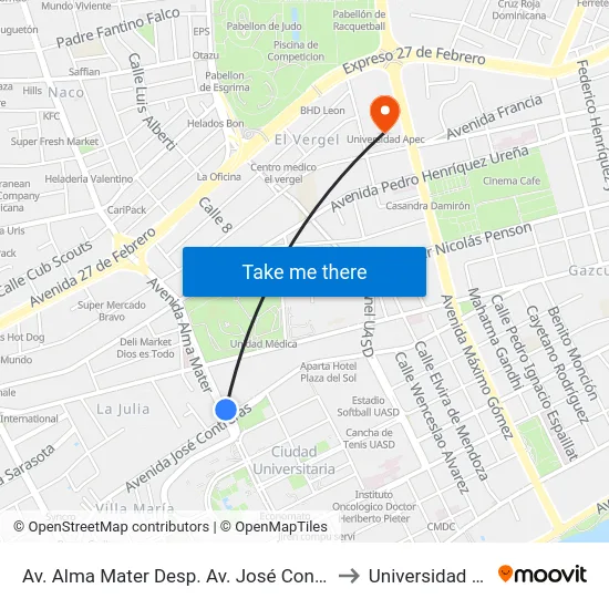 Av. Alma Mater Desp. Av. José Contreras, 63 to Universidad Apec map