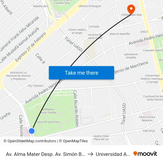 Av. Alma Mater Desp. Av. Simón Bolívar to Universidad Apec map