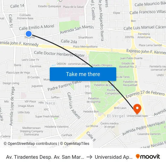 Av. Tiradentes Desp. Av. San Martín to Universidad Apec map