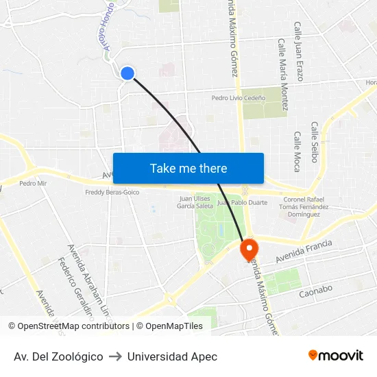 Av. Del Zoológico to Universidad Apec map