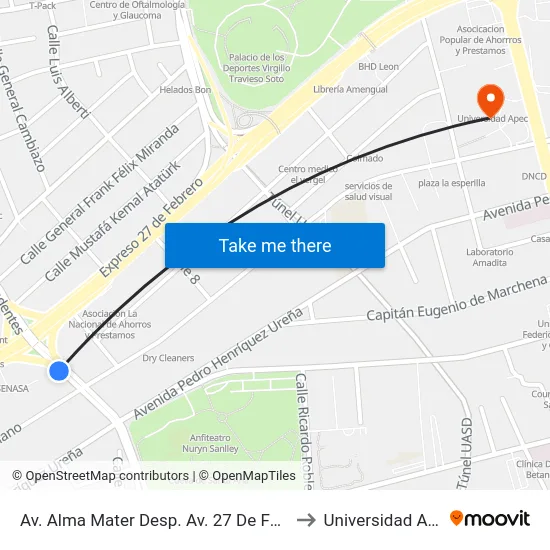 Av. Alma Mater Desp. Av. 27 De Febrero to Universidad Apec map