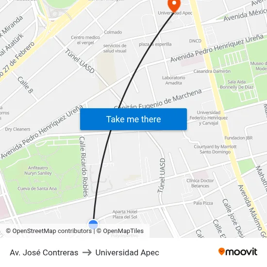 Av. José Contreras to Universidad Apec map