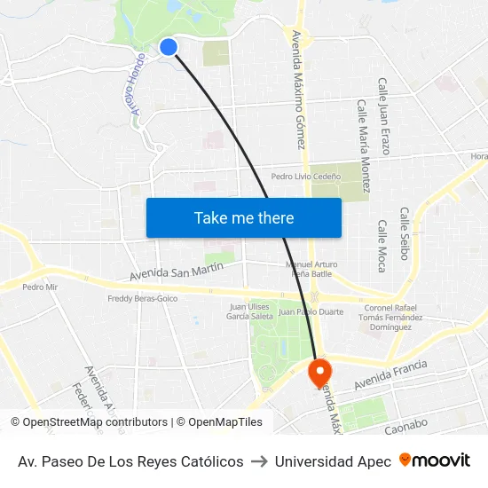 Av. Paseo De Los Reyes Católicos to Universidad Apec map