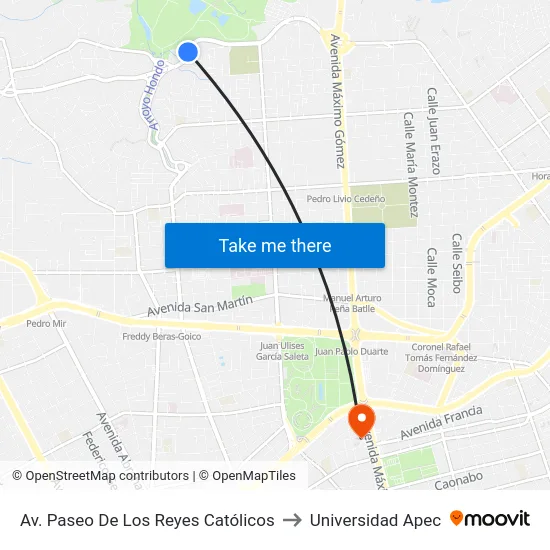 Av. Paseo De Los Reyes Católicos to Universidad Apec map