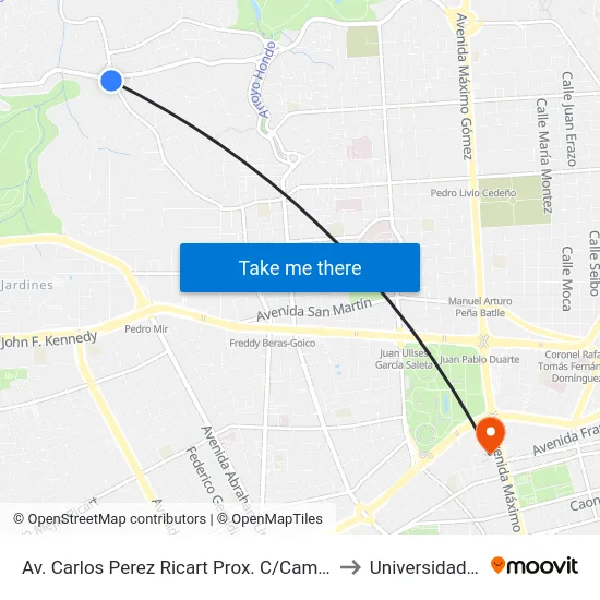 Av. Carlos Perez Ricart Prox. C/Camino Chiquito to Universidad Apec map