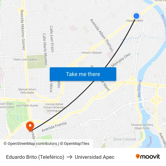 Eduardo Brito (Teleférico) to Universidad Apec map