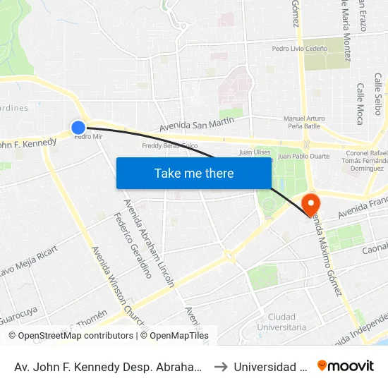 Av. John F. Kennedy Desp. Abraham Lincoln to Universidad Apec map