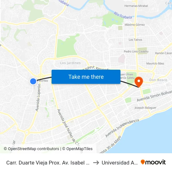Carr. Duarte Vieja Prox. Av. Isabel Aguiar to Universidad Apec map