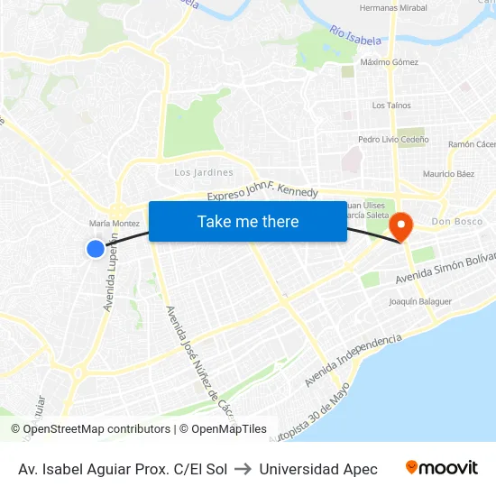 Av. Isabel Aguiar Prox. C/El Sol to Universidad Apec map
