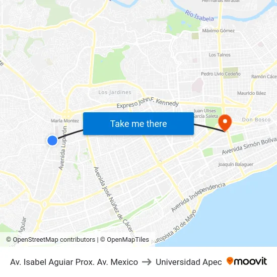 Av. Isabel Aguiar Prox. Av. Mexico to Universidad Apec map