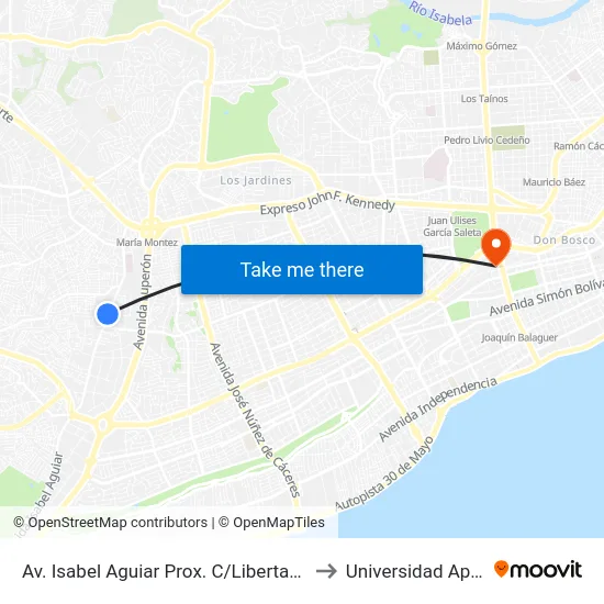 Av. Isabel Aguiar Prox. C/Libertador to Universidad Apec map