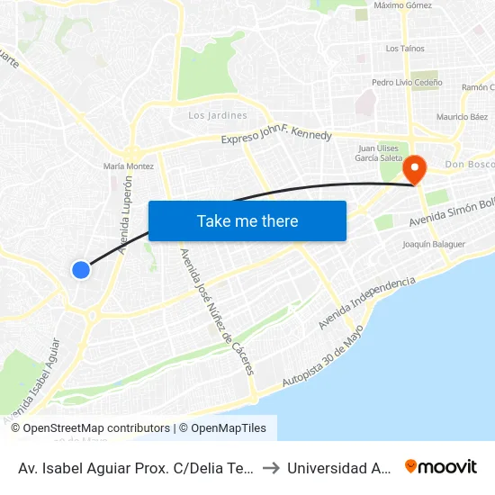 Av. Isabel Aguiar Prox. C/Delia Teresa to Universidad Apec map