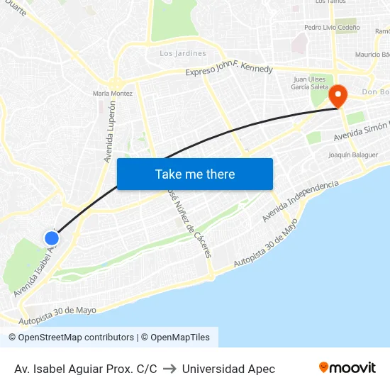 Av. Isabel Aguiar Prox. C/C to Universidad Apec map