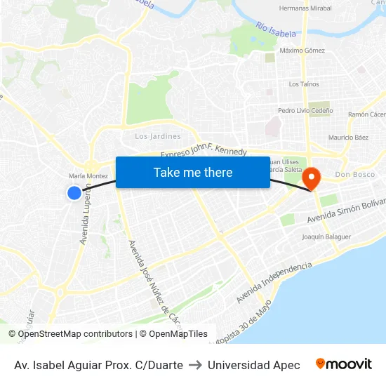 Av. Isabel Aguiar Prox. C/Duarte to Universidad Apec map