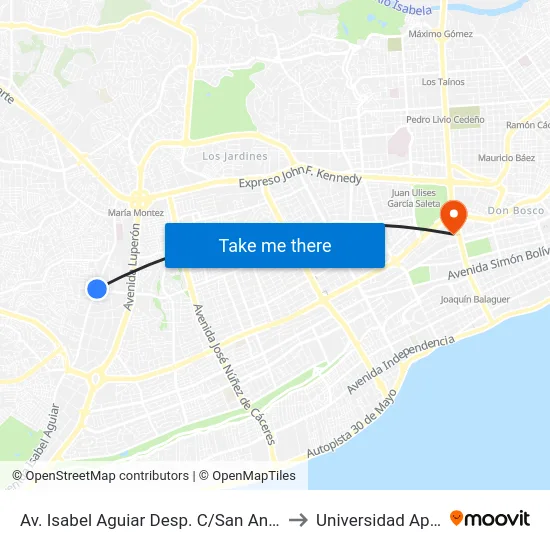 Av. Isabel Aguiar Desp. C/San Anton to Universidad Apec map