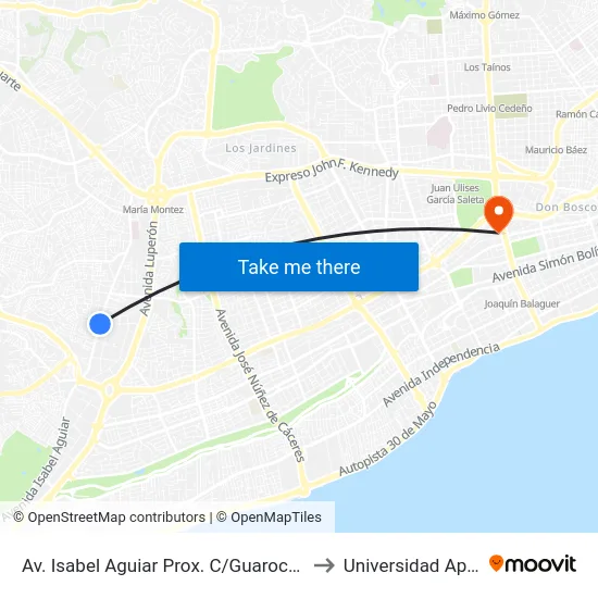 Av. Isabel Aguiar Prox. C/Guarocuya to Universidad Apec map
