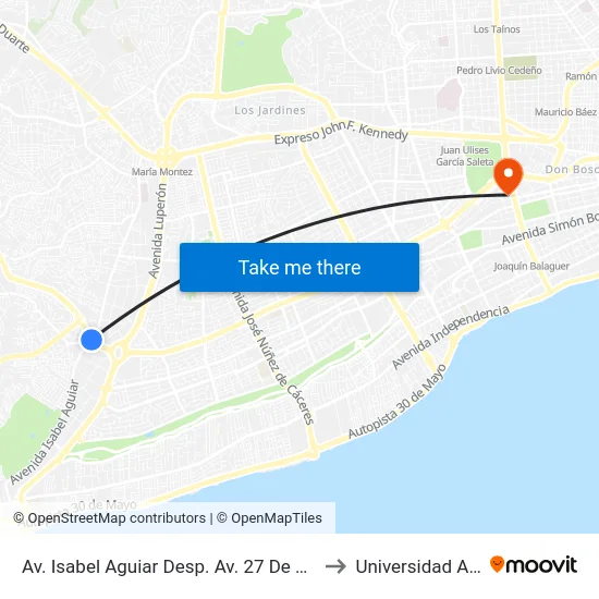 Av. Isabel Aguiar Desp. Av. 27 De Febrero to Universidad Apec map