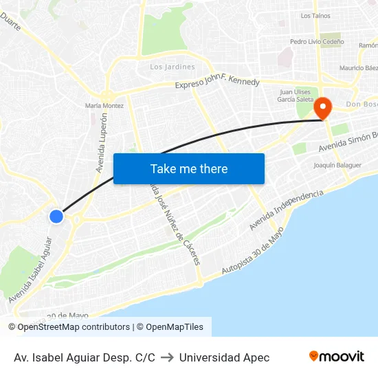 Av. Isabel Aguiar Desp. C/C to Universidad Apec map