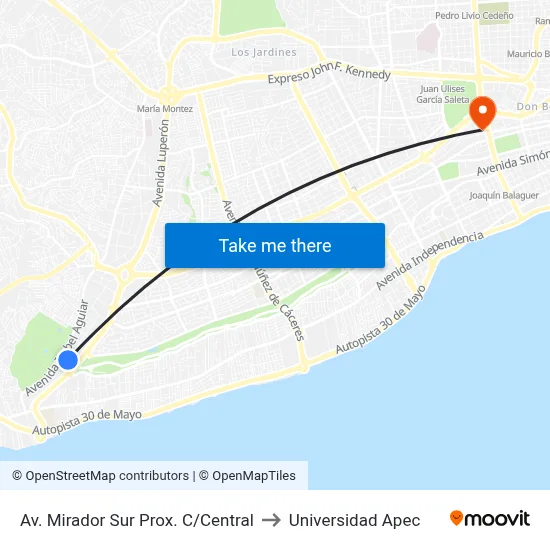 Av. Mirador Sur Prox. C/Central to Universidad Apec map