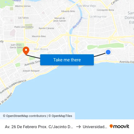 Av. 26 De Febrero Prox. C/Jacinto De Los Santos to Universidad Apec map