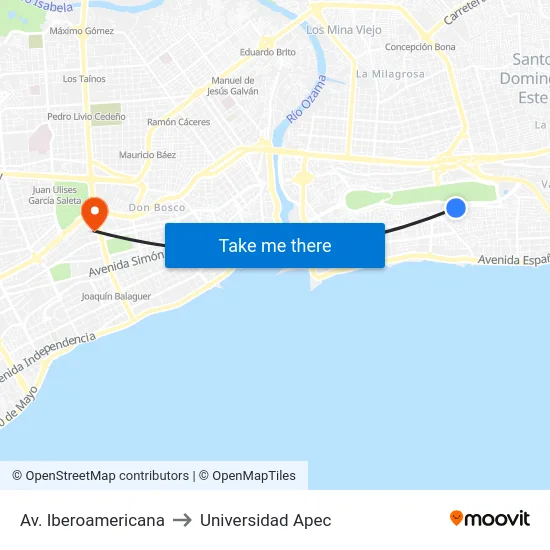 Av. Iberoamericana to Universidad Apec map